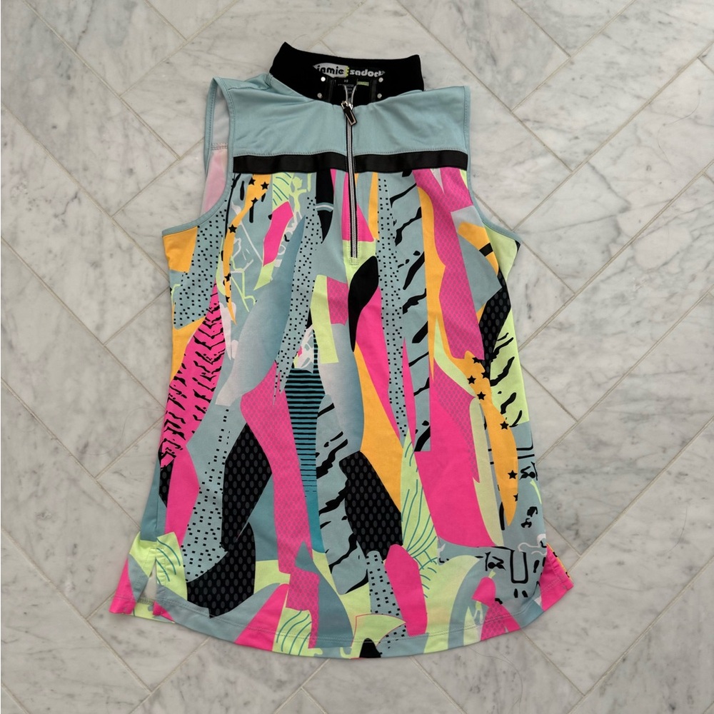 Jamie Sadock Sleeveless Artsy SPF 50 Pink Black Golf Polo Cooltrex XS
